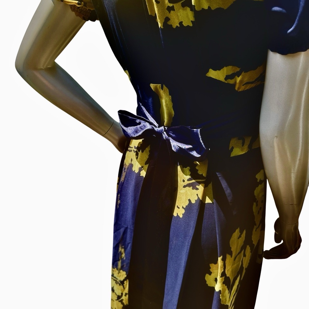 Marchesa Notte Maxi Dress 4 Navy Blue Yellow Flutter Bohemian Luxe Wedding Guest - Picture 10 of 16